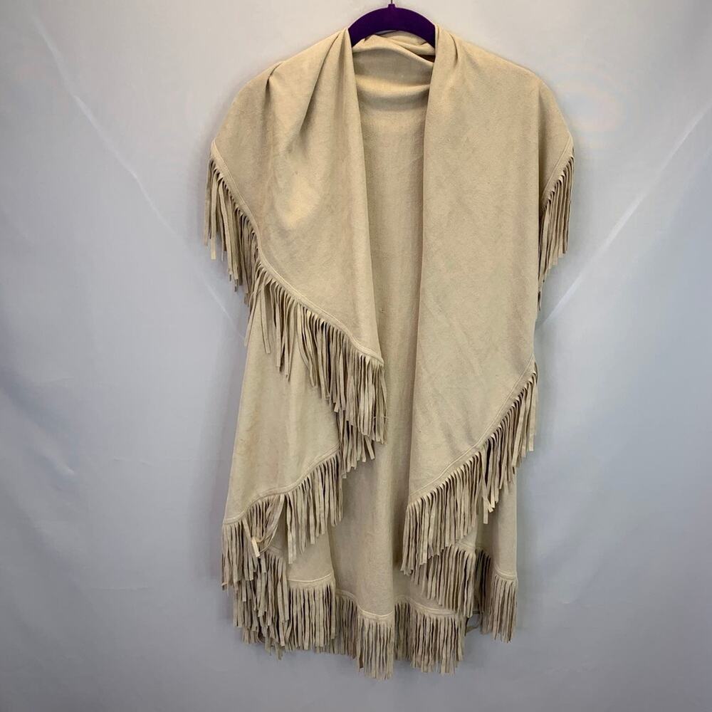 LOOK Cream Beige Suede-like Fringe vest Women's One Size